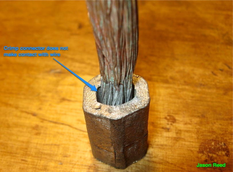 RAMAC cable: Poor crimp + non adhesive-lined heat shrink = eventual failure.