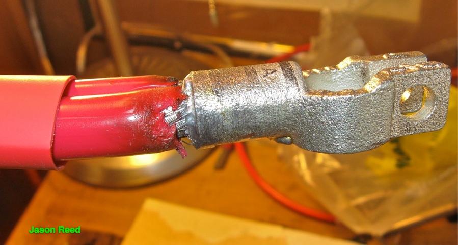 Terminal filled with solder