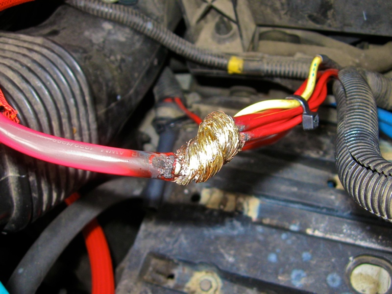 Wires wrapped around each other and soldered together